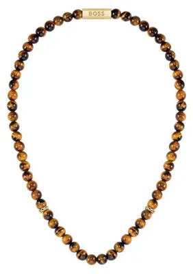 Produktbild von Hugo Boss Herren Perlenkette Tigerauge Qualitätsstahl gold PVD 50 cm Magnetverschluss