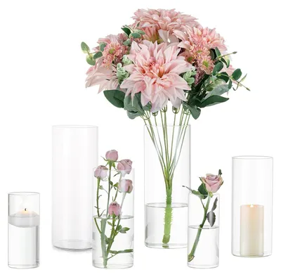 Image de Omgoods - Ensemble de 2 vases cylindriques en verre pour la décoration de table