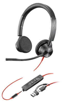 Zdjęcie produktu dla HP Poly Zestaw słuchawkowy Poly Blackwire 3325 Stereo USB-C + wtyczka 3,5 mm + przejściówka USB-C/A, Przewodowa, 20 - 20000 Hz, Biuro/centrum telefoniczne, 131 g, Zestaw słuchawkowy, Czarny