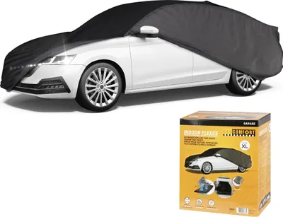 Produktbild von CarComfort Autoplane Indoor, atmungsaktive Autoabdeckung für Innenbereich, lackschonende Auto Abdeckplane / Autogarage mit Schaubschutz inkl. Beutel - Kombi Größe 6: 480 - max. 508 cm Länge schwarz