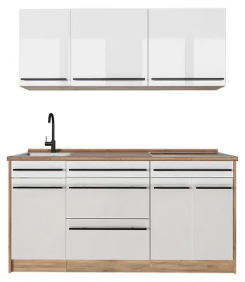 Obrázek produktu pro Jednotková kuchyně Vicco R-Line Bílá vysoký lesk/Zlatý mocný dub 160 cm bez pracovní desky, Model 66173