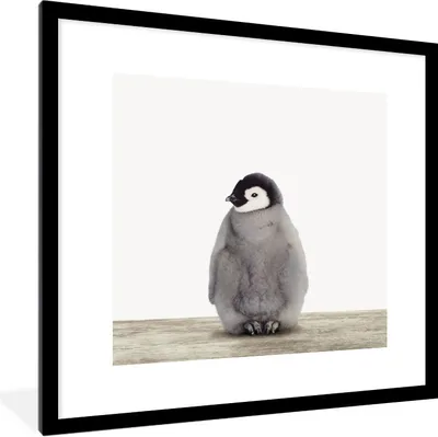 Produktbild von MuchoWow® Gerahmtes Poster Kinder - Pinguin - Grau - Tiere - Mädchen - Jungen 40x40 cm - Poster mit Schwarzem Bilderrahmen Wandposter Rahmen Foto Bilder - Poster - Plakat im Rahmen