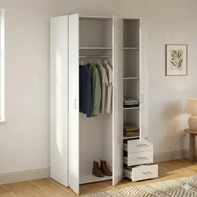 Image de Aquilone - Armoire 3 Portes, 116x50 cm Blanc Brillant, 4 Étagères