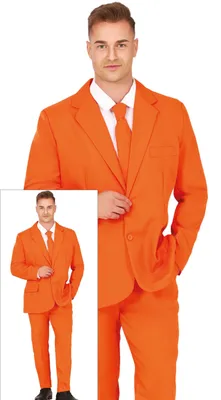 Produktbild von Karnevalsheld Orange Anzug Krawatte Hose Kostüm Spaß Party Event Outfit Modisch, Größe: 52 - 54 (L) Farbe: Orange