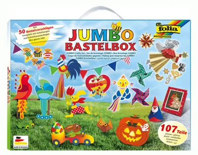 Produktbild von folia 50915/1 - Jumbo Bastelkoffer mit 107 Teilen, riesige Auswahl an Bastelmaterialien für Kinder und Erwachsene