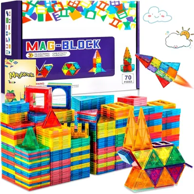 Produktbild von Magnetische Bausteine, 70 Stück, aus ABS-Material, bunt, Lernspielzeug für Kinder