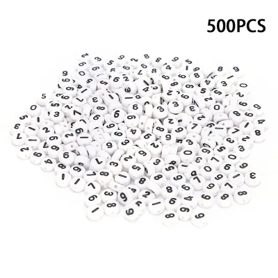 Immagine prodotto di 500 perline acriliche, perline numeriche fai da te 0-9, per gioielli e accessori artigianali, bianche, 4x7 mm