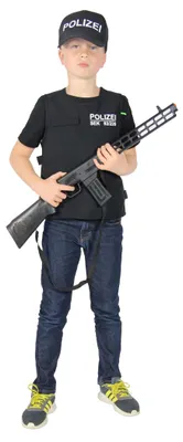 Produktbild von Polizei Weste und Polizei Mütze für Kinder SEK Uniform SWAT Kostüm Set für Jungen Fasching Karneval, Größe:122/128