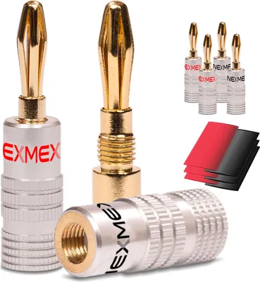 Produktbild von 6x Bananenstecker von NEXMEX mit Schrumpfschlauch High End Bananas 24K vergoldet