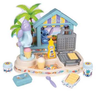 Produktbild von Smoby - Stitch Strandbar für Kinder mit 12 Zubehörteilen - EIS- & Waffelzubereitung unter Palmen