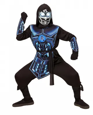 Produktbild von Cyber Ninja Kostüm mit leuchtender Augen Maske Größe: M / 8-10 Jahre