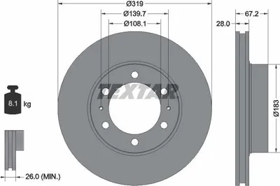 Produktbild von 2x TEXTAR Bremsscheibe 92230403 für TOYOTA HILUX Pick-up (GUN1_) 67 2mm 8 1kg