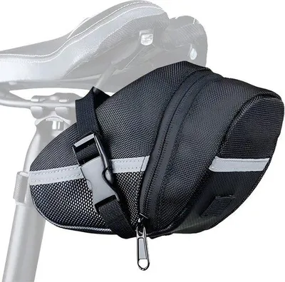 Obrázok produktu pre Ibenzoa® Sedlová brašňa 600D polyester – Podsedlová brašňa 20×8×6 cm, čierna, s suchým zipsom, 2 priehradky, vodeodolná a reflexná, vhodná pre horské bicykle, cestné bicykle a elektrobicykle