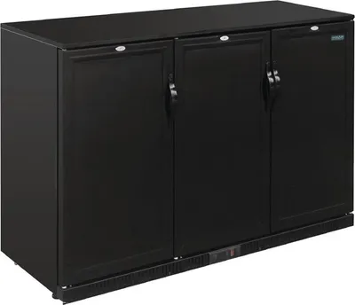 Immagine prodotto di Frigorifero da bar Polar serie G da 900 mm con tre sportelli, 330 litri, nero.