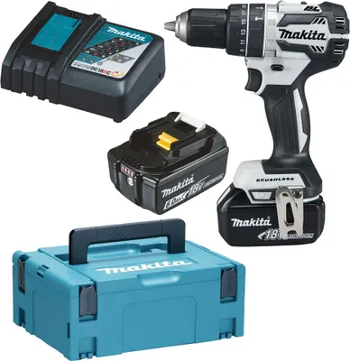 Produktbild von Makita DHP484RGJW, Handbohrmaschine, Ohne Schlüssel, Bürstenlos, Schwarz, Weiß, 1,3 cm, 2000 RPM