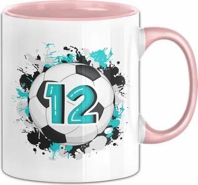 Produktbild von 12. Geburtstag Geschenk Tasse Becher Jungs Fußball Geburtstagsgeschenk  (Rosa)