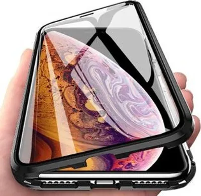 Obrázok produktu pre 360° Magnet Full Slim Metal Case Ochranné puzdro na mobilný telefón Kryt na mobilný telefón s pancierovaným sklom vpredu a vzadu Black kompatibilný s Huawei P30 Lite