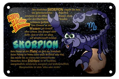 Produktbild von Blechschild Sternzeichen 18x12cm Skorpion Planet Stärke
