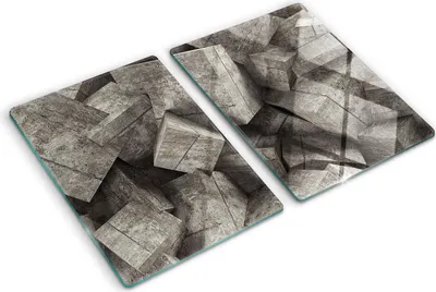 Produktbild von Tulup Glas Herdabdeckplatte - 2x40x52 cm - Glaskeramikkochfeld-Abdeckung Spritzschutz Glasabdeckplatte Kochplattenabdeckung und Schneidebrett - Zweiteilig - Kunst: modern & klassisch - Betonwürfel - Grau
