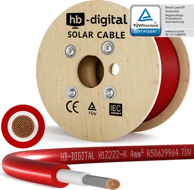 Produktbild von hb-digital 200m Solarkabel H1Z2Z2-K 4 mm² Photovoltaik Kabel für PV Anlagen rot