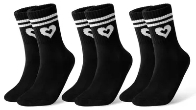 Produktbild von 3 Paar Damen Tennissocken mit Herz-Motiv, Frotteesohle, atmungsaktiv, Baumwolle