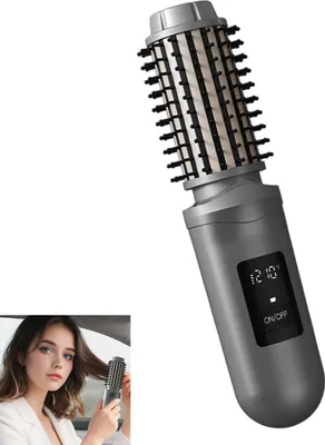 Produktbild von Kabelloser Beheizbarer Haarkamm (2600 mAh) – 2-in-1 Glätten & Locken Funktion, Negativ-Ionen-Technologie, USB-aufladbar Styling-Tool