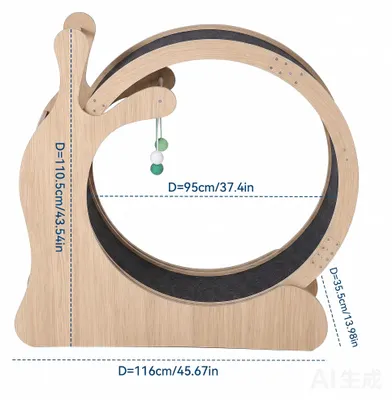 Produktbild von Katzenlaufrad - Katzenlaufband - Leise - Holzfarben - 95 cm Innendurchmesser - Bodenstehend - Abnehmbarer Teppichlaufsteg - Kratzmatte