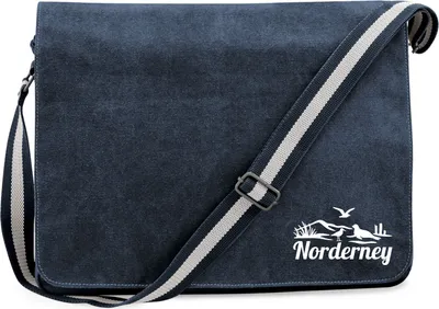 Produktbild von Huuraa Umhängetasche Norderney Strandmotiv 14 Liter Vintage Navy Canvas Laptoptasche Geschenkidee