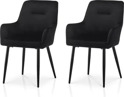 Image de CLIPOP Chaise de salle à manger,set de 2 chaises rembourrées,chaise en velours avec pieds en métal,noir