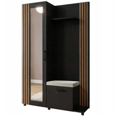 Produktbild von Garderoben-Set LIJO mit Spiegel und Sitzkissen 140x200 – Modernes Flurmöbel mit Schuhschrank