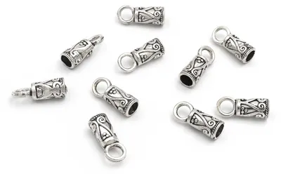 Produktbild von Vintageparts Endkappen Metalllegierung antik silber mit Verzierungen für 4mm Bänder, 10 Stück