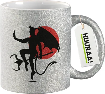 Produktbild von Huuraa Glitzertasse Teufel Devil 330ml Silber Keramik Kaffeebecher Geschenkidee
