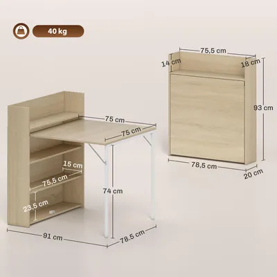 Immagine prodotto di HOMCOM Tavolo da pranzo pieghevole con mensola, 78,5 x 91 x 93 cm, rovere