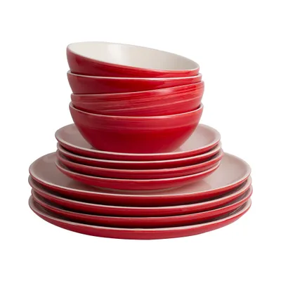Image de Service de vaisselle en céramique pour 4 personnes Vintage Cuisine Rouge