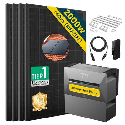 Produktbild von ALLDREI® Balkonkraftwerk mit Speicher Anker Solix Solarbank 3 E2700 Pro & BP2700x1,Komplettset mit 4x500W Bifazialer Solarpanel & Smarten Zähler