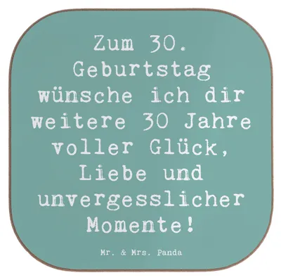 Produktbild von Mr. & Mrs. Panda Untersetzer Glas Spruch 30. Geburtstag Glück - Meeresbrise - Geschenk, Alter, Geburtstagsgeschenk, Holzuntersetzer, Freunde, Getränkeuntersetzer, Coaster