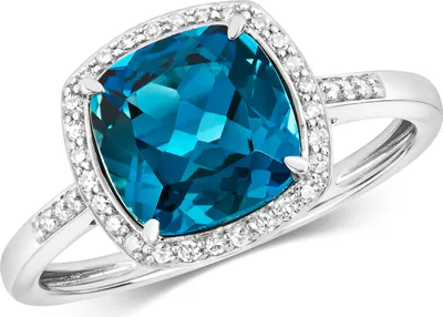 Produktbild von 9 Karat (375) Weißgold Cluster Diamant Damenring Brillant-Schliff 0.12 Karat mit London - Blautopas, 53 (16.9); TRS10914RSM