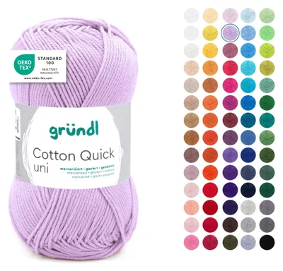 Immagine prodotto di Gründl Cotone quick uni,50g.100%cotone,mercerizzato,filato per uncinetto e maglia,50g / 125 m,NS 3-4 160 lilla