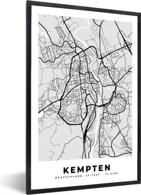 Produktbild von MuchoWow® Gerahmtes Poster Karte - Kempten - Karte - Deutschland 20x30 cm - Poster mit Schwarzem Bilderrahmen Wandposter Rahmen Foto Bilder - Drucken - Bilder Poster im Rahmen