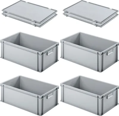Produktbild von SuperSparSet 4x Eurobehälter mit geschlossenem Griff und Scharnierdeckel | HxBxT 22x40x60cm | 38 Liter | Grau | Eurobox, Transportbox, Transportbehälter, Stapelbehälter