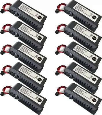 A collection of ten identical electronic components, likely batteries or power modules, arranged in two columns on a white background.