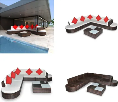 Produktbild von vidaXL 8 tlg. Garten Lounge Set mit Auflagen Poly Rattan Braun - Gartenmöbel Set - Gartenmöbel Sets - Gartentisch - Gartentische