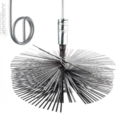A chimney cleaning brush with a flexible rod, shown against a white background.