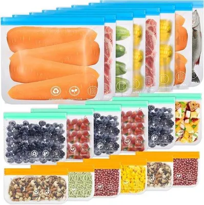Produktbild von Wiederverwendbare Gefrierbeutel 20 Stück, PEVA, wasserdicht, für Obst, Gemüse, Fleisch