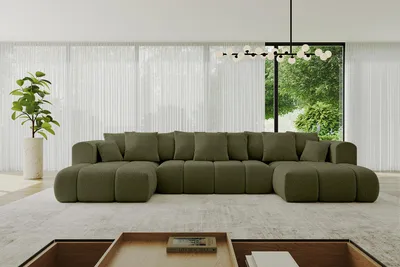 Produktbild von ALTDECOR Ecksofa in U-Form mit Schlaffunktion und Bettkasten CLOUD-U-v1 405x185x90 Grün - Corner Sofa Bett Eckcouch Couch L-Form Schlafcouch Ausziehbar Wohnlandschaft Schlafsofa Cauchsofa