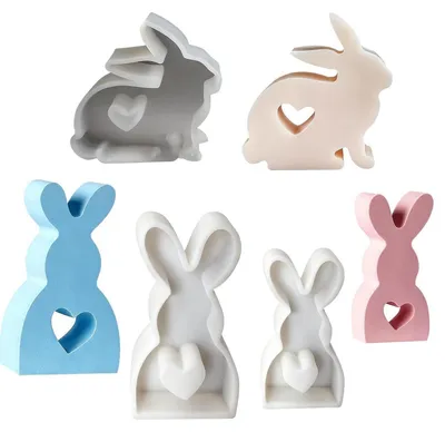 Immagine prodotto di 3 stampi in silicone a forma di coniglietto pasquale, stampi 3D per la colata di gesso, cera per candele e cera di soia