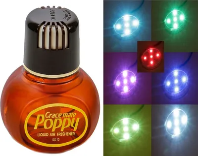 Produktbild von Original Poppy Lufterfrischer mit LED-Beleuchtung, 5 Volt USB-Stecker, 5 LEDs 7 Farben Farbwechsel, Duft Vanille Inhalt 150 ml, für LKW, PKW, Boot, Wohnmobil