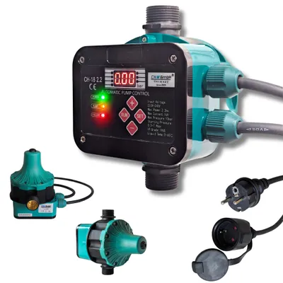 Produktbild von CHM GmbH® Pumpensteuerung Druckschalter CH-18 (EIN- und Abschaltdruck einstellbar) mit Trockenlaufschutz für Pumpen bis 2,2 Kw, KI-generiertes Bild