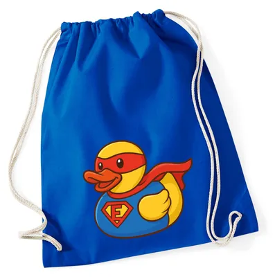 Produktbild von Huuraa Turnbeutel Quietscheente Superheld Gummiente Hero 12 Liter Bright Royal Baumwolle Rucksack Geschenkidee