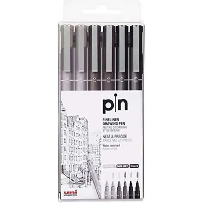 Produktbild von Dauermarker Uni-Ball PIN-200(S) Schwarz Grau 6 Stücke